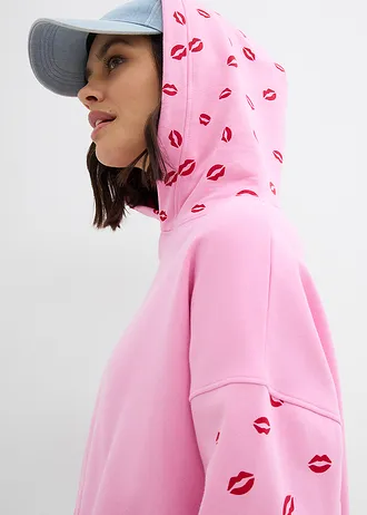 Hanorac oversize din bumbac organic 100% • roz/roșu cu imprimeu • magazin bonprix