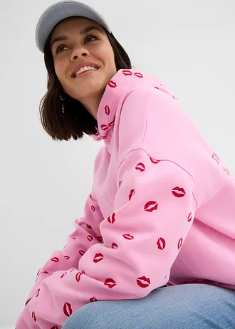 Sweat à capuche oversize 100% coton • rose-rouge imprimé • Boutique bonprix