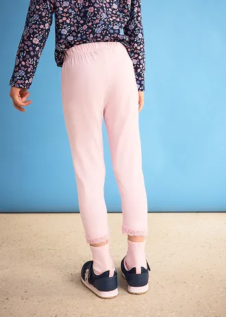 Lot de 2 leggings avec dentelle en bas des jambes • écru + rose cristal • Boutique bonprix