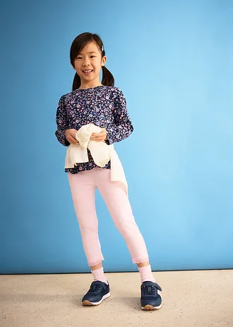 Lot de 2 leggings avec dentelle en bas des jambes • écru + rose cristal • Boutique bonprix