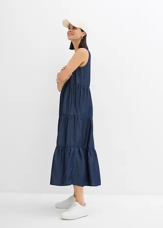 Robe midi en Lyocell lisse, Couleur: bleu foncé