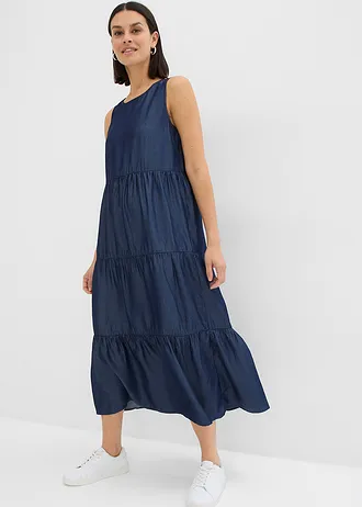 Robe midi en Lyocell lisse, Couleur: bleu foncé