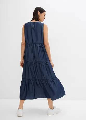 Midi jurk van gladde Lyocell, Kleur: donkerblauw