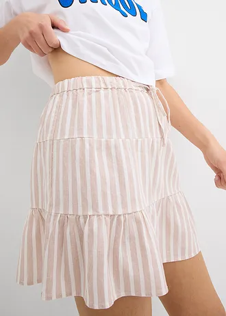 Stupňovitá sukně ze vzdušné lněné směsi • mandlově béžová/přírodní bílá s proužky • bonprix obchod