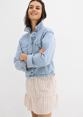 Stupňovitá sukně ze vzdušné lněné směsi • mandlově béžová/přírodní bílá s proužky • bonprix obchod