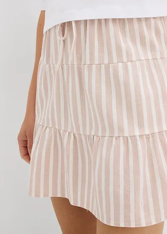Stupňovitá sukně ze vzdušné lněné směsi • mandlově béžová/přírodní bílá s proužky • bonprix obchod
