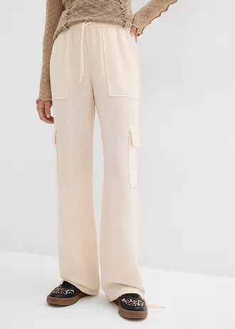 Cargo kalhoty ze splývavého materiálu • šedobéžová • bonprix obchod