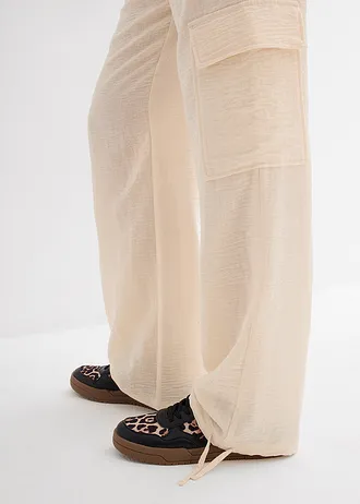Cargo kalhoty ze splývavého materiálu • šedobéžová • bonprix obchod