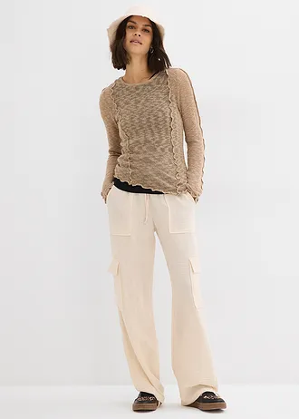 Cargo kalhoty ze splývavého materiálu • šedobéžová • bonprix obchod