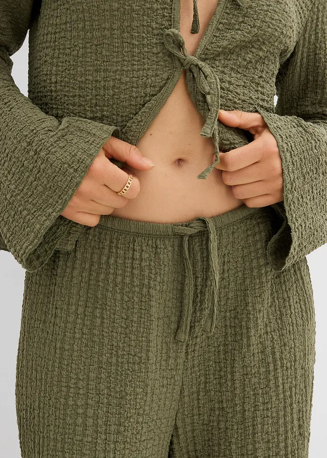 Pantalon large à taille élastiquée en crêpe • olive • product-page.page-title-suffix