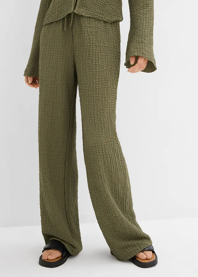 Pantalon large à taille élastiquée en crêpe • olive • product-page.page-title-suffix
