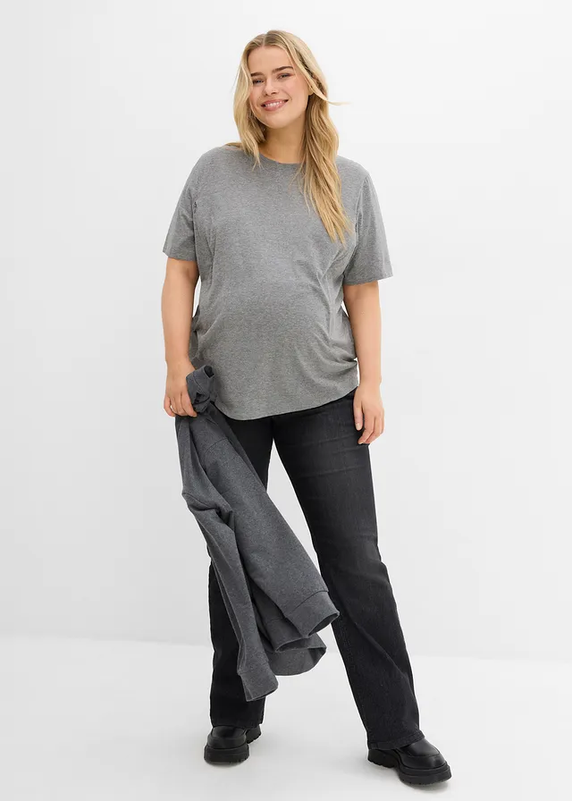 T-shirt de grossesse avec fonction d’allaitement discrète, Couleur: gris foncé chiné