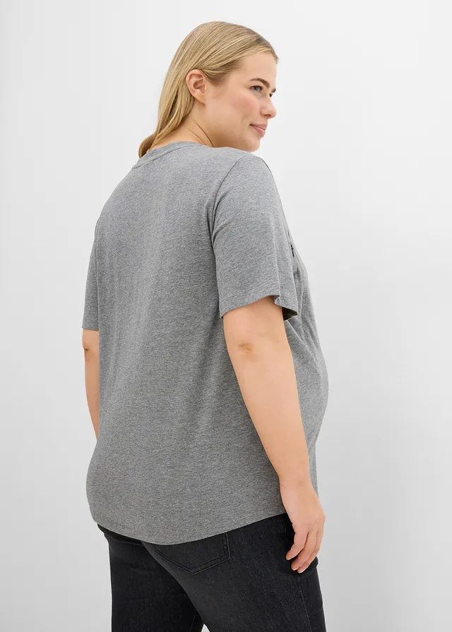 T-shirt de grossesse avec fonction d’allaitement discrète, Couleur: gris foncé chiné