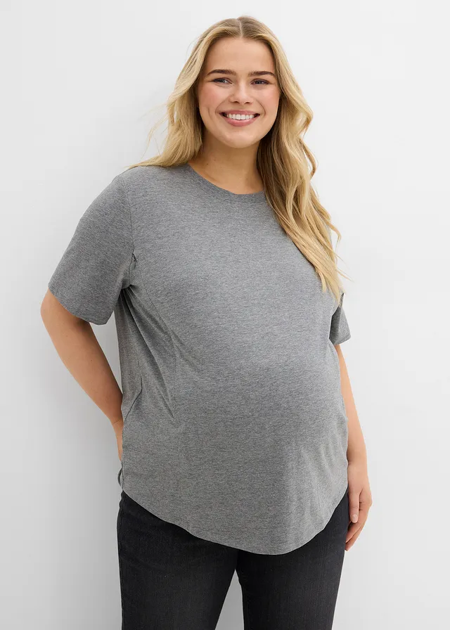 Zwangerschaps-/voedingsshirt met biologisch katoen, Kleur: donkergrijs gemêleerd