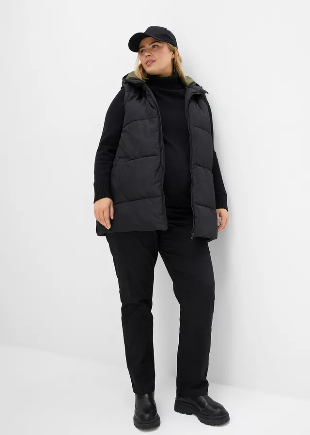 Doudoune de grossesse et de portage sans manches, déperlante, Couleur: noir/olive foncé