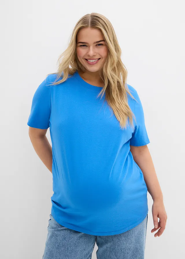 Lot de 2 T-shirts de grossesse en coton, Couleur: jaune clair/bleu glacier