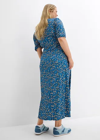 Robe longue de grossesse et d'allaitement en jersey, Couleur: indigo clair à fleurs