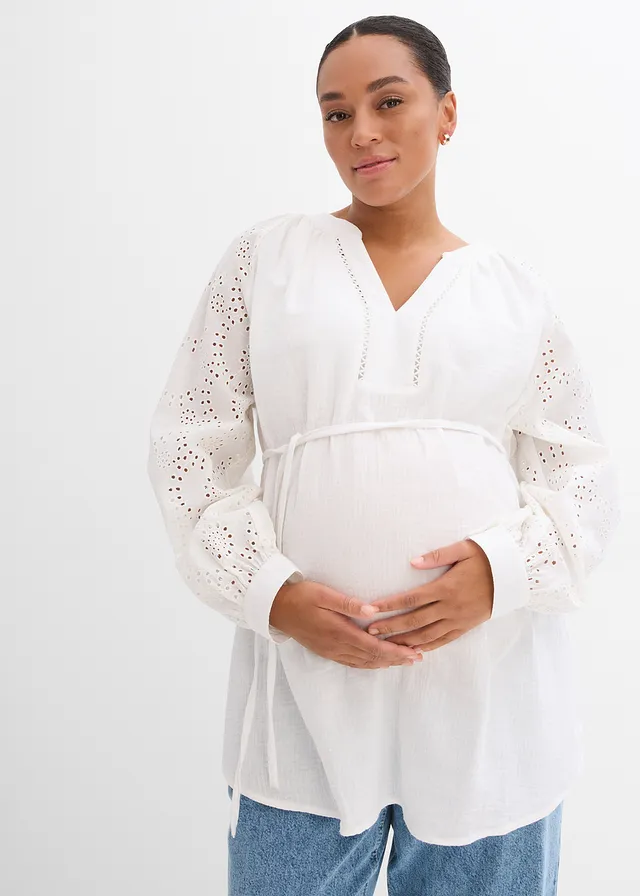 Blouse de grossesse en gaze de coton, Couleur: blanc cassé