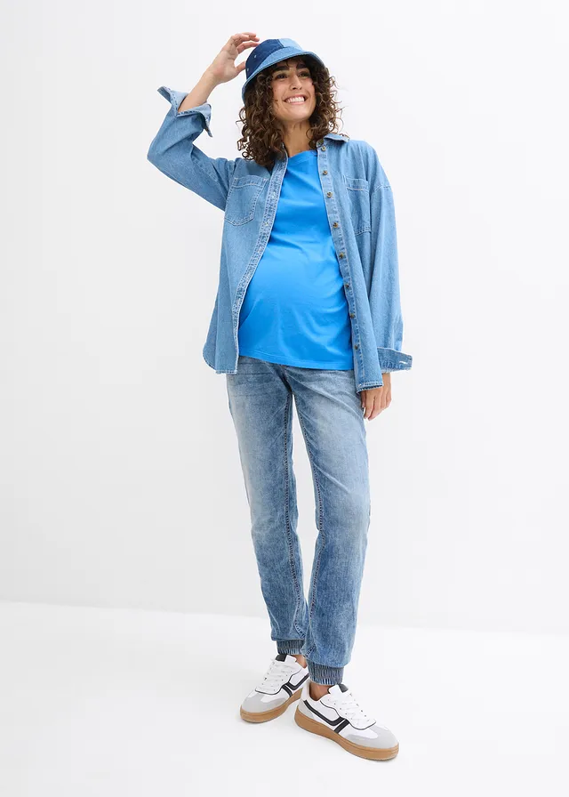 Zwangerschapsshirt (set van 2), Kleur: lichtgeel-gletsjerblauw