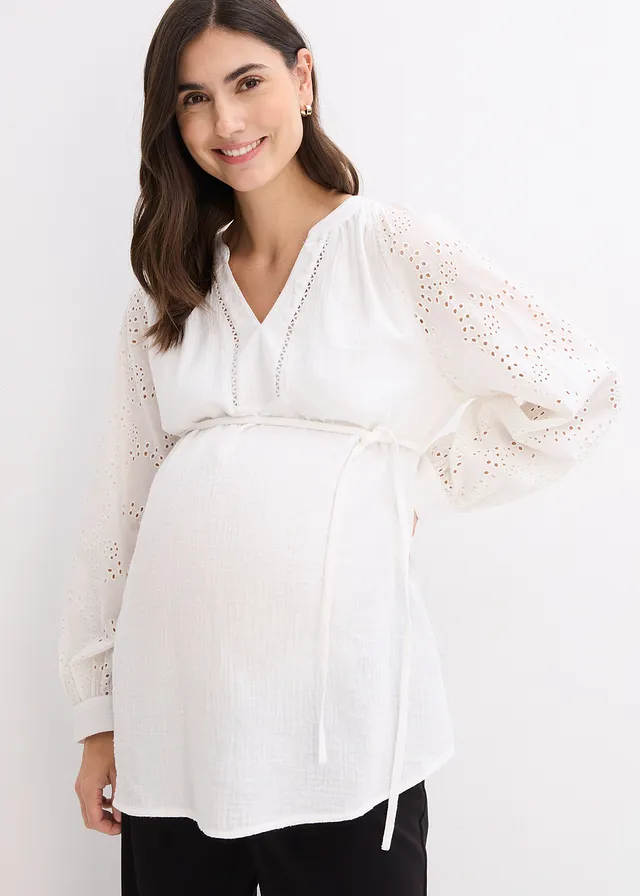 Zwangerschapsblouse van mousseline, Kleur: wolwit