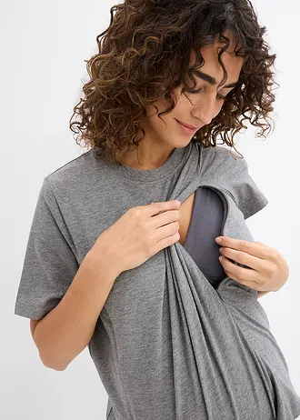 T-shirt de grossesse avec fonction d’allaitement discrète • gris foncé chiné • Boutique bonprix