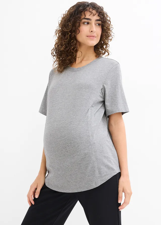 T-shirt de grossesse avec fonction d’allaitement discrète • gris foncé chiné • product-page.page-title-suffix