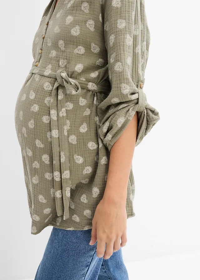 Zwangerschapsblouse van mousseline • olijfgroen-wolwit paisley • product-page.page-title-suffix