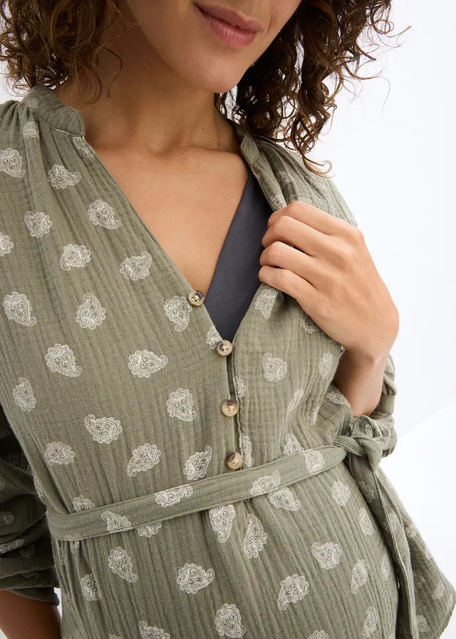 Zwangerschapsblouse van mousseline • olijfgroen-wolwit paisley • product-page.page-title-suffix