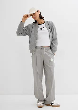 Teplákové kalhoty z čisté organické bavlny • stínově šedo-bílá s potiskem • bonprix obchod