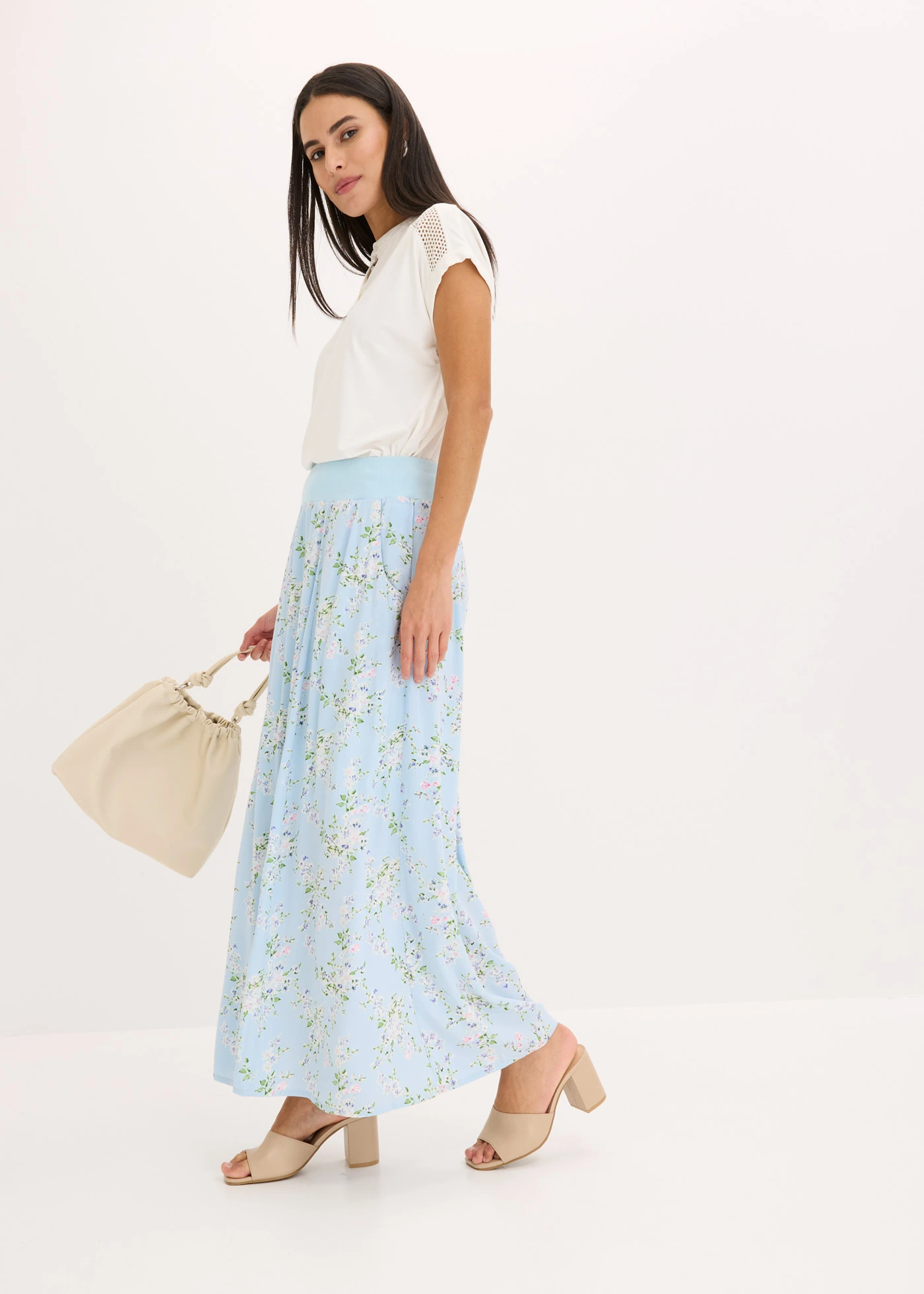 Maxi rok van viscose • lichtblauw gebloemd • bonprix online shop