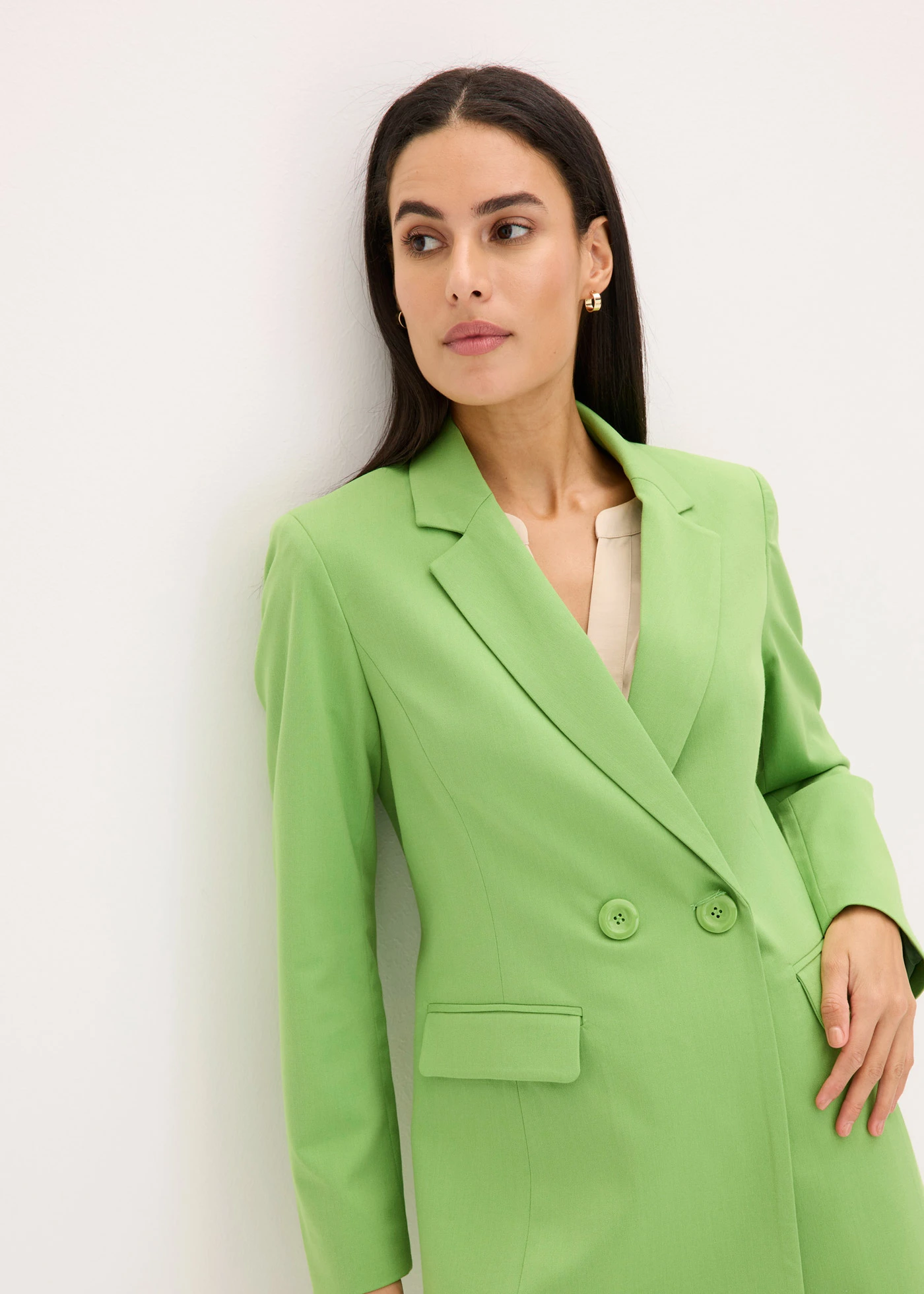 Lange blazer met V-hals, lange mouw • klavergroen • bonprix online shop