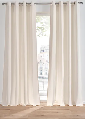 Gordijn in linnenlook met gerecycled polyester (1 stuk), Kleur: crème