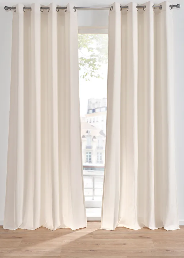 Rideau panneau avec polyester recyclé (1 pce), Couleur: crème