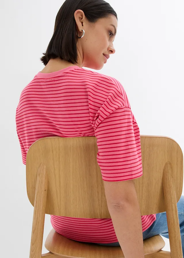 Gestreept T-shirt met borduursel • pink-rood gestreept • product-page.page-title-suffix