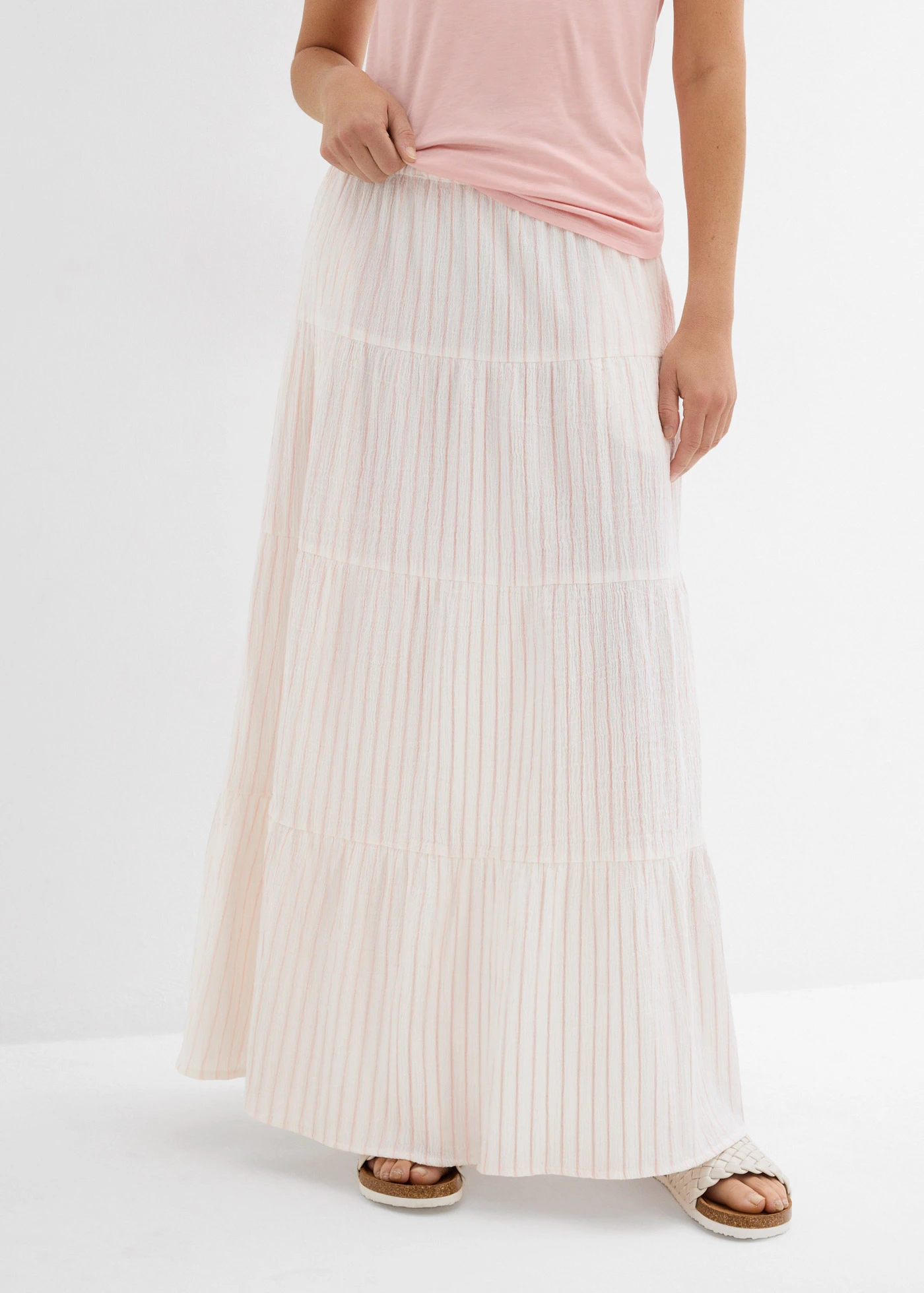 Proužkovaná dlouhá sukně z čisté bavlny • růženínovo-přírodní bílá s proužky • bonprix obchod