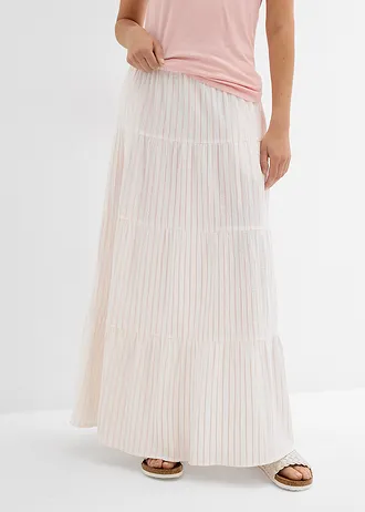 Proužkovaná dlouhá sukně z čisté bavlny • růženínovo-přírodní bílá s proužky • bonprix obchod