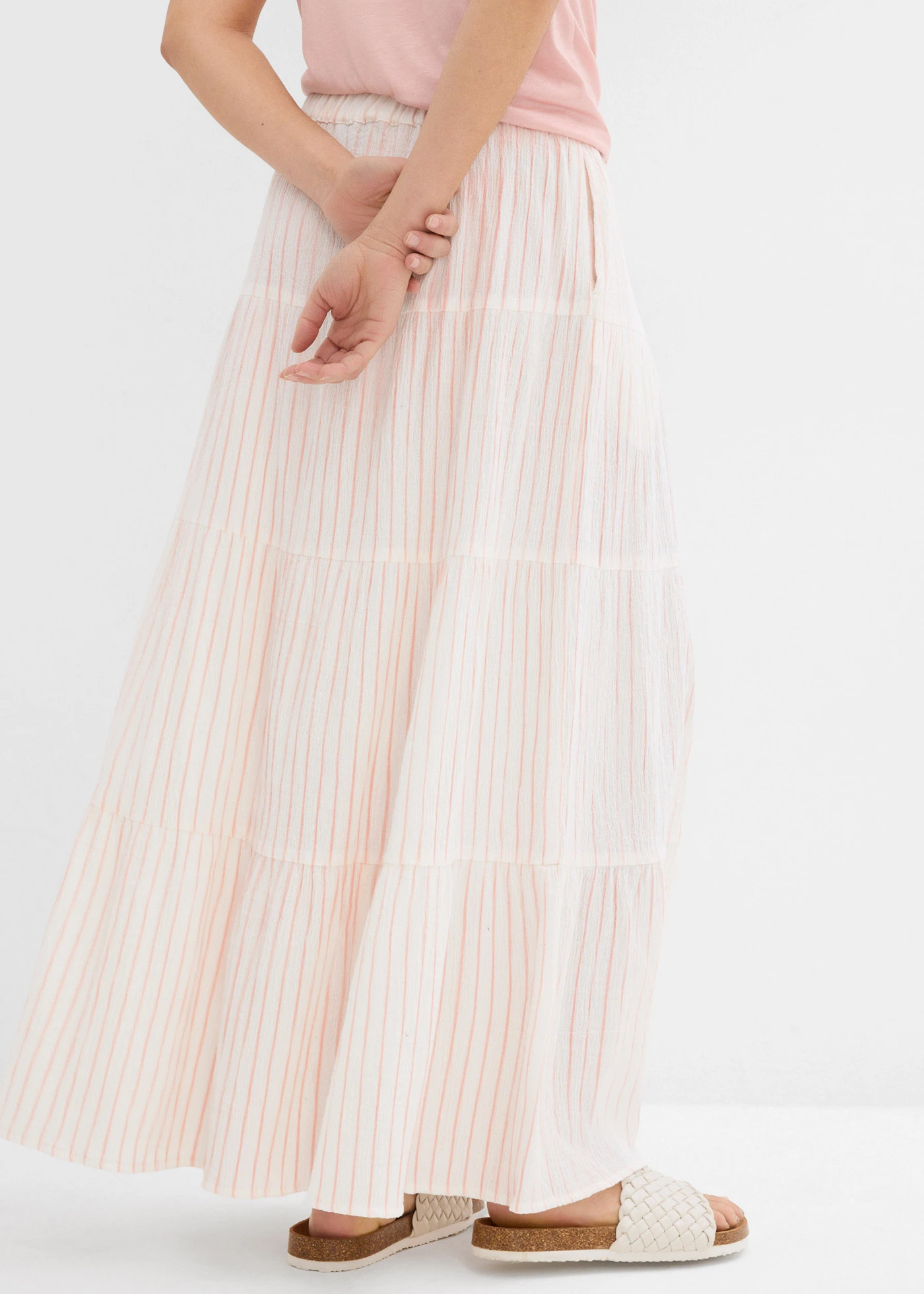 Proužkovaná dlouhá sukně z čisté bavlny • růženínovo-přírodní bílá s proužky • bonprix obchod