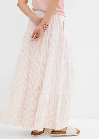 Proužkovaná dlouhá sukně z čisté bavlny • růženínovo-přírodní bílá s proužky • bonprix obchod
