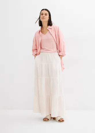 Proužkovaná dlouhá sukně z čisté bavlny • růženínovo-přírodní bílá s proužky • bonprix obchod