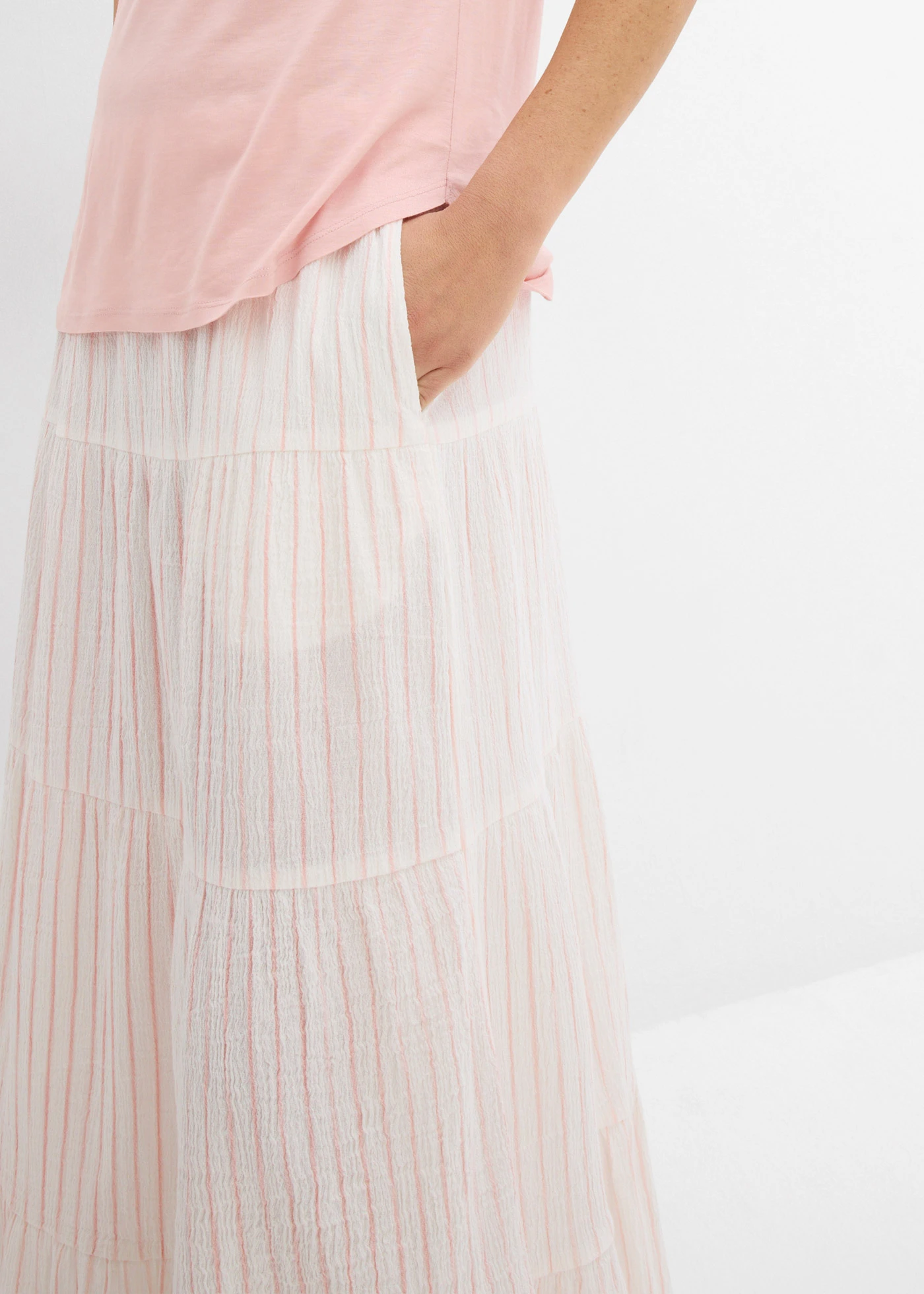 Proužkovaná dlouhá sukně z čisté bavlny • růženínovo-přírodní bílá s proužky • bonprix obchod