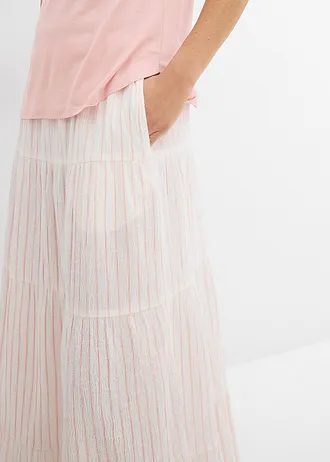 Proužkovaná dlouhá sukně z čisté bavlny • růženínovo-přírodní bílá s proužky • bonprix obchod