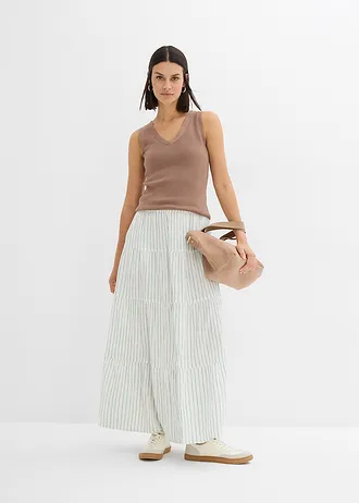 Gestreepte maxi rok van puur katoen, Kleur: rooksalie-wolwit gestreept