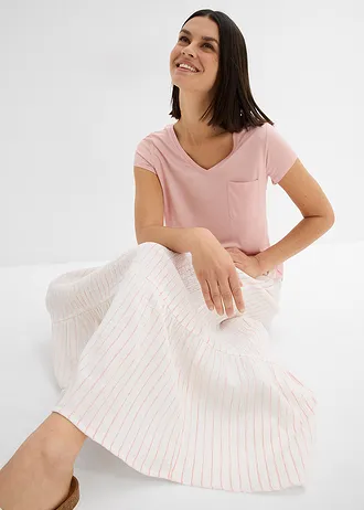 Proužkovaná dlouhá sukně z čisté bavlny • růženínovo-přírodní bílá s proužky • bonprix obchod