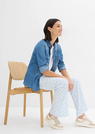 Kockás Marlene nadrág puha viszkózból • jégkék-gyapjúfehér kockás • bonprix áruház