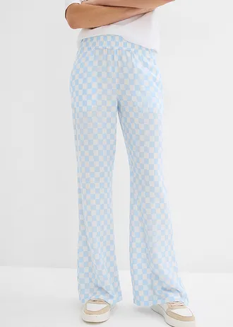 Geruite Marlene Dietrich broek van soepele viscose, Kleur: ijsblauw-wolwit geruit