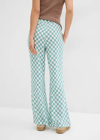 Geruite Marlene Dietrich broek van soepele viscose, Kleur: rooksalie-wolwit geruit