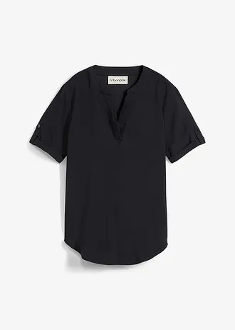 Blouse manches courtes en viscose mélangée, Couleur: noir