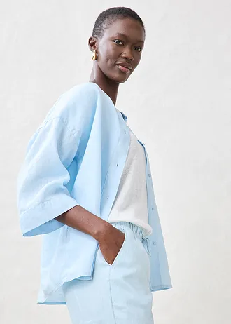 Pantalon taille élastiquée 100% lin • bleu glacier • Boutique bonprix