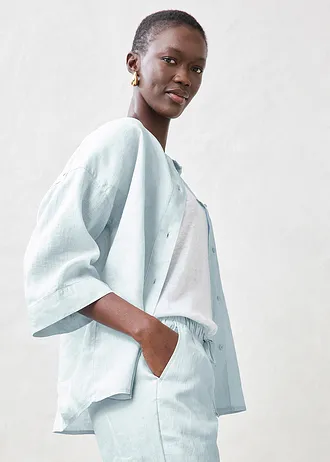 Pantaloni cu elastic și șiret în talie, din in 100% • bleu-gheață • magazin bonprix