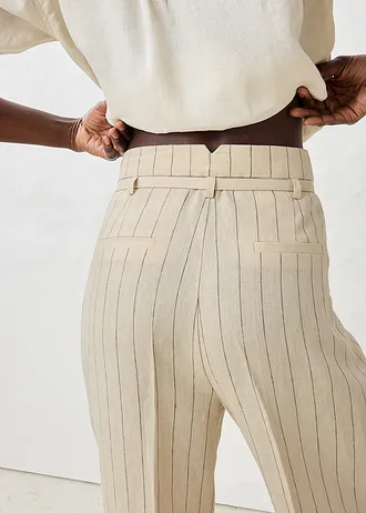Kalhoty a pásek (2dílná souprava) z čistého lnu • světle písková s proužky • bonprix obchod